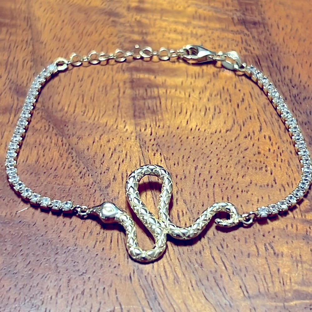 Sterling silver gold snake and crystals bracelet